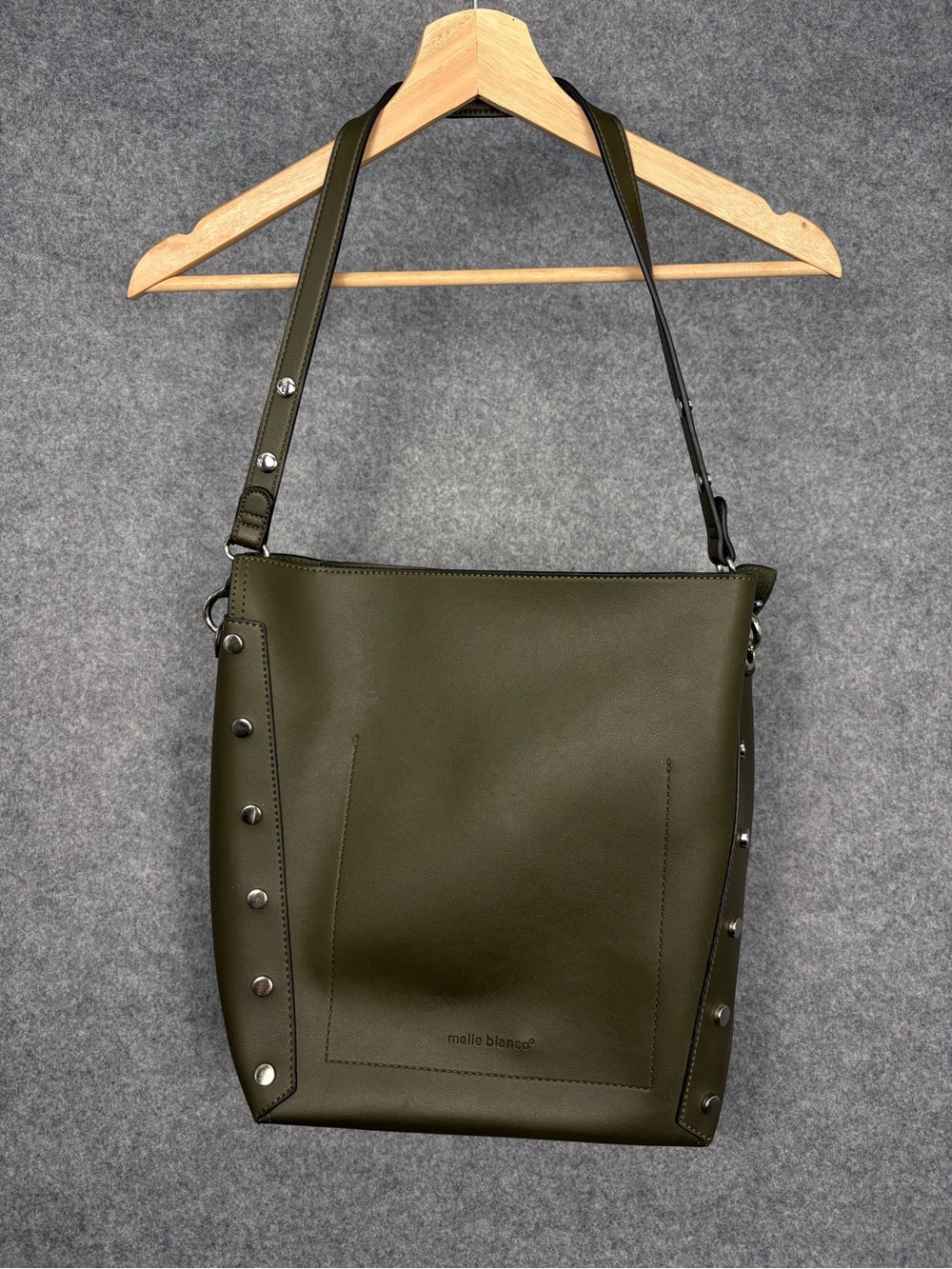 Melle Bianco Olive Green Studded Vegan Leather Shoulder Bag